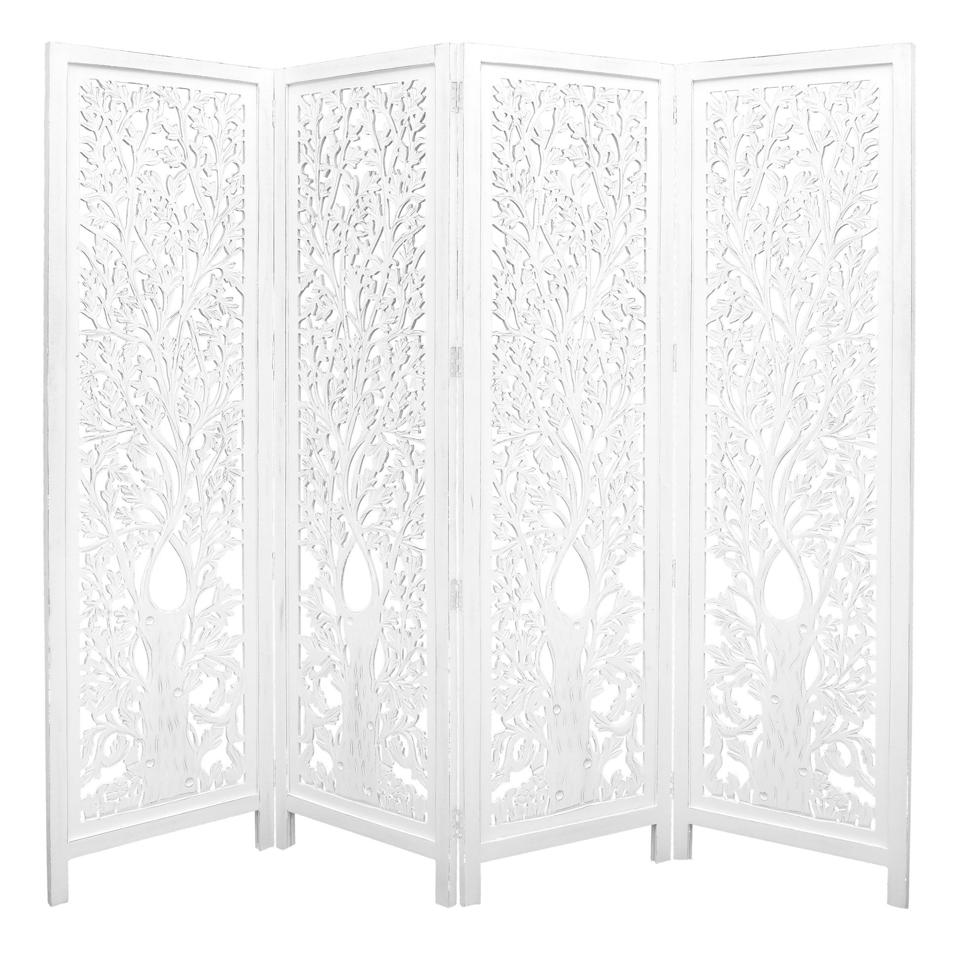 Iris 4 Panel Room Divider in Timber Wood - White - Notbrand