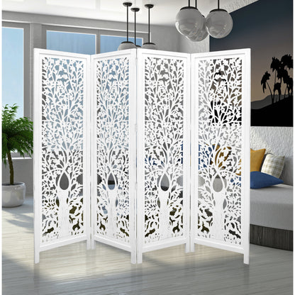 Iris 4 Panel Room Divider in Timber Wood - White - Notbrand