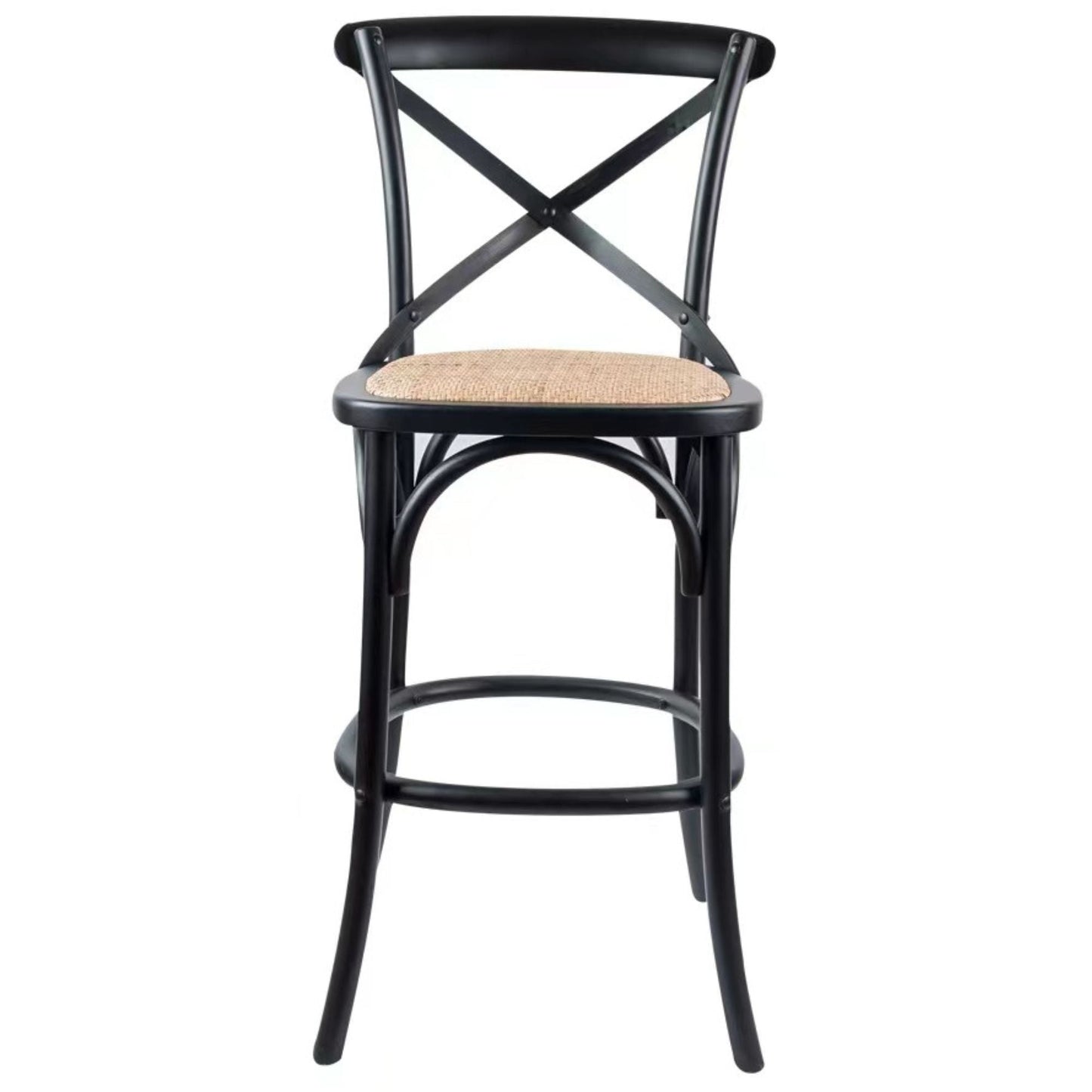 Aster Crossback Rattan Dining Bar Stools in Black Solid Birch Timber - Set of 2