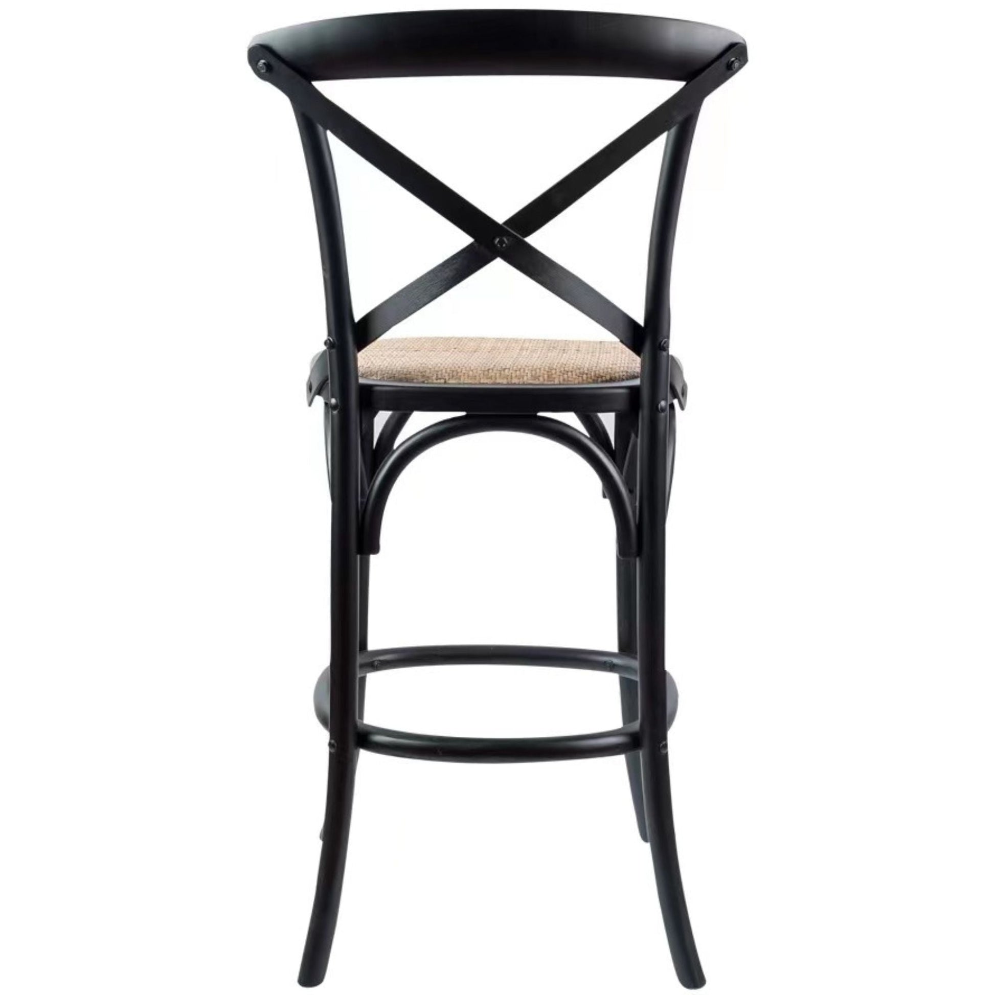 Aster Crossback Rattan Dining Bar Stools in Black Solid Birch Timber - Set of 2