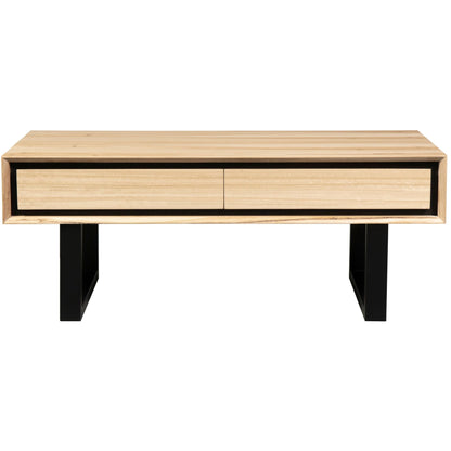 Aconite Coffee Table with  2 Drawers Solid Messmate Timber Wood in Natural - 60cm - Notbrand