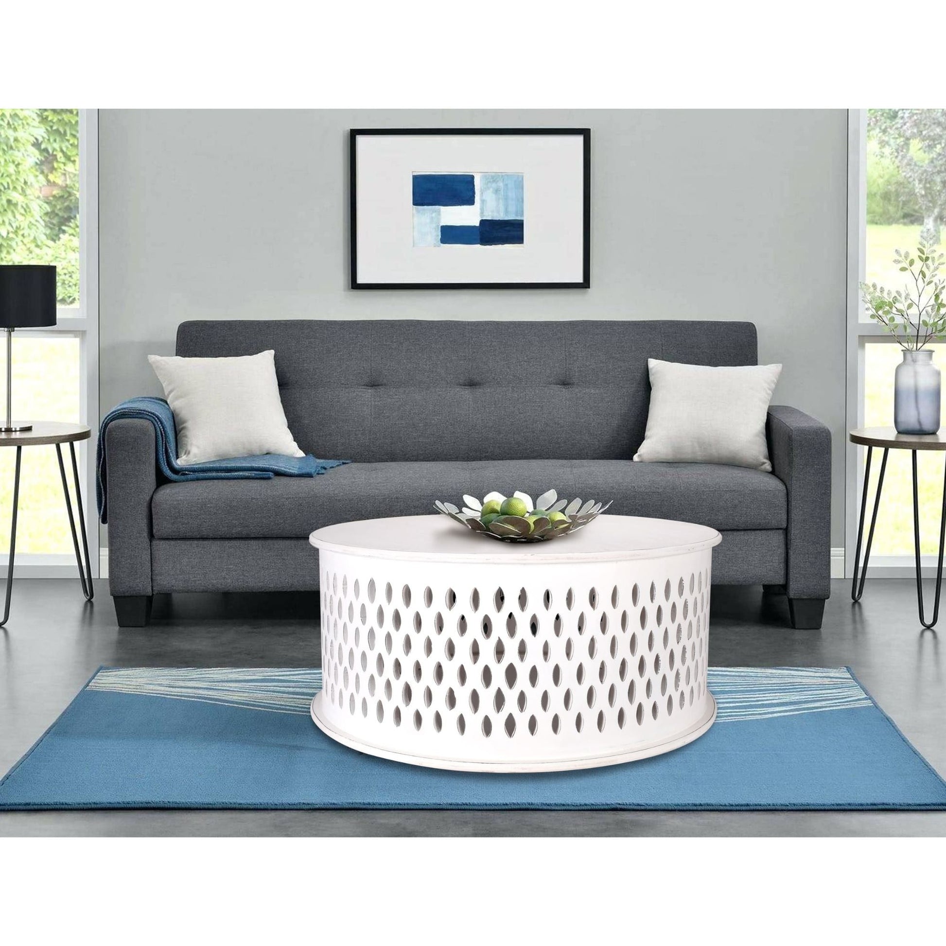 Pansy Round Wooden Coffee Table in White - 80cm - Notbrand