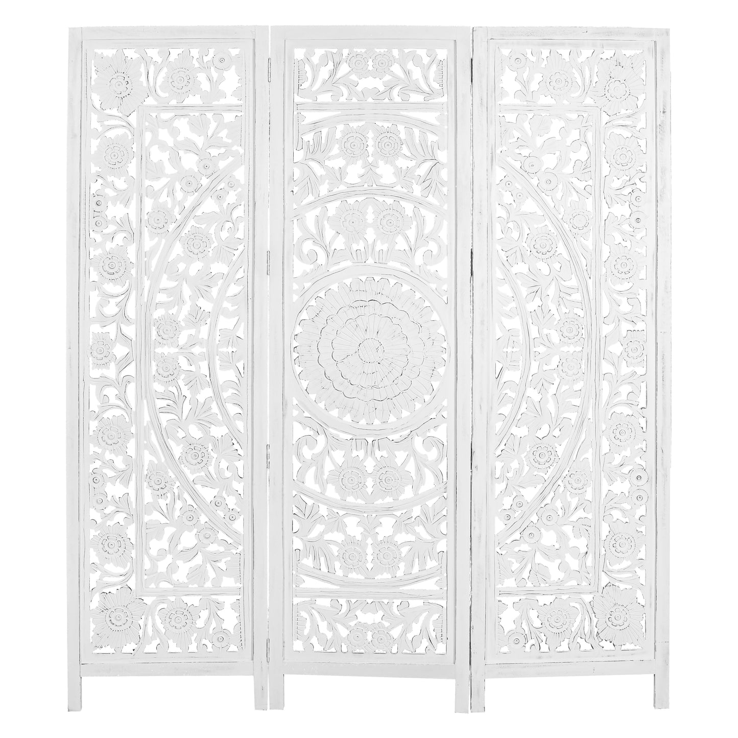 Misty 3 Panel Room Divider in Timber Wood - White - Notbrand