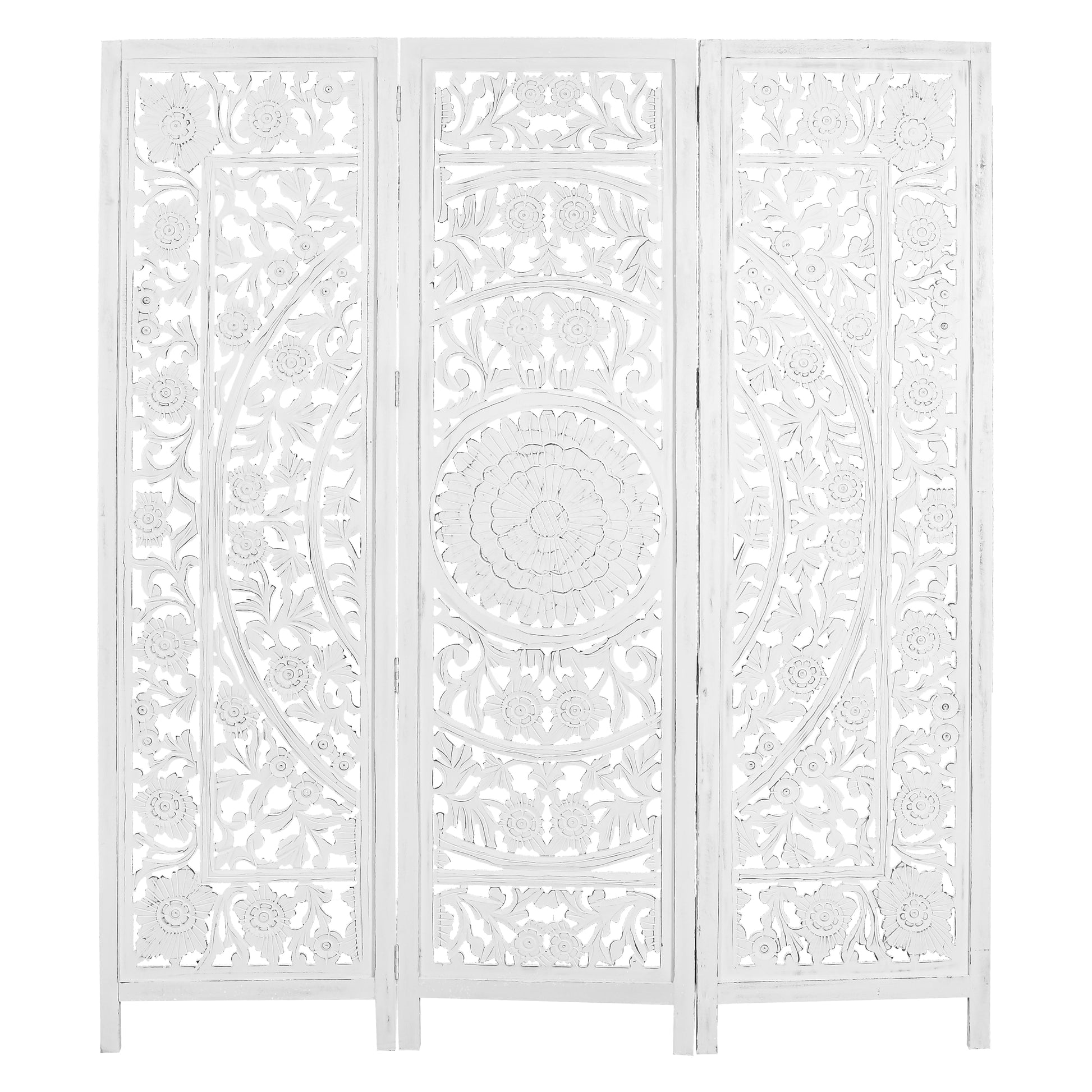 Misty 3 Panel Room Divider in Timber Wood - White - Notbrand