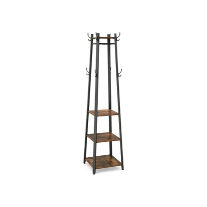 Hapurian Coat Rack with 3 Shelves - Rustic Brown - Notbrand