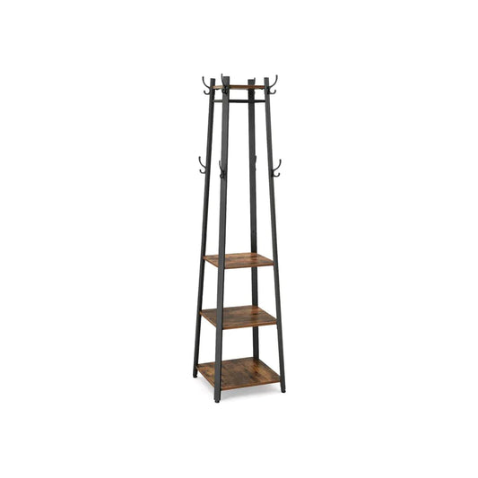 Hapurian Coat Rack with 3 Shelves - Rustic Brown - Notbrand