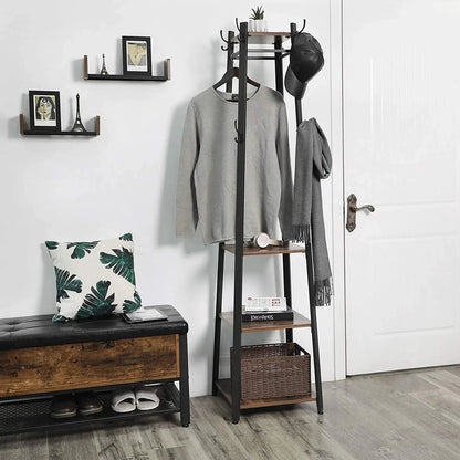 Hapurian Coat Rack with 3 Shelves - Rustic Brown - Notbrand