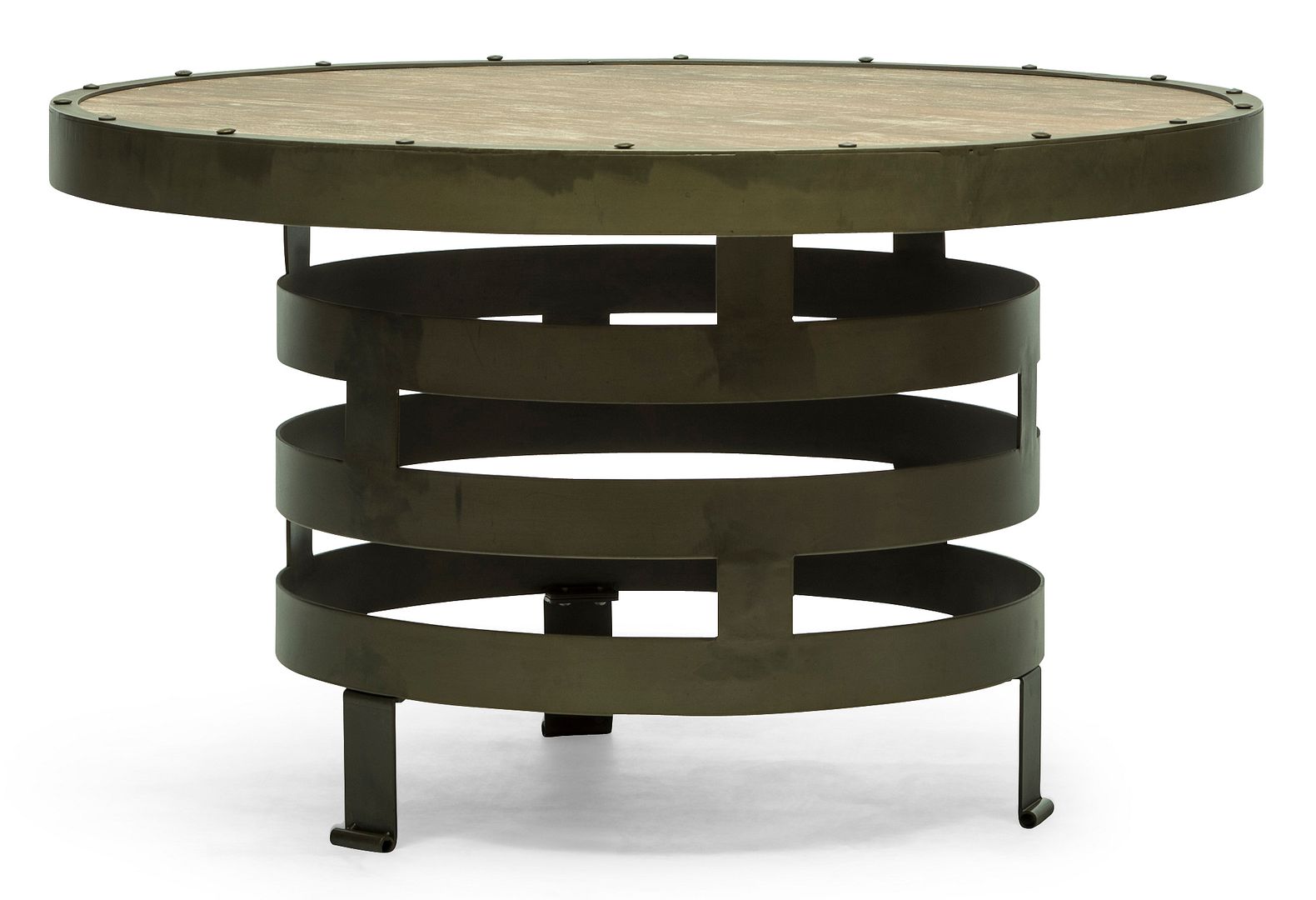 Retro Style Spiral Round Coffee Table with Wood Top - Rustic Finish - Notbrand