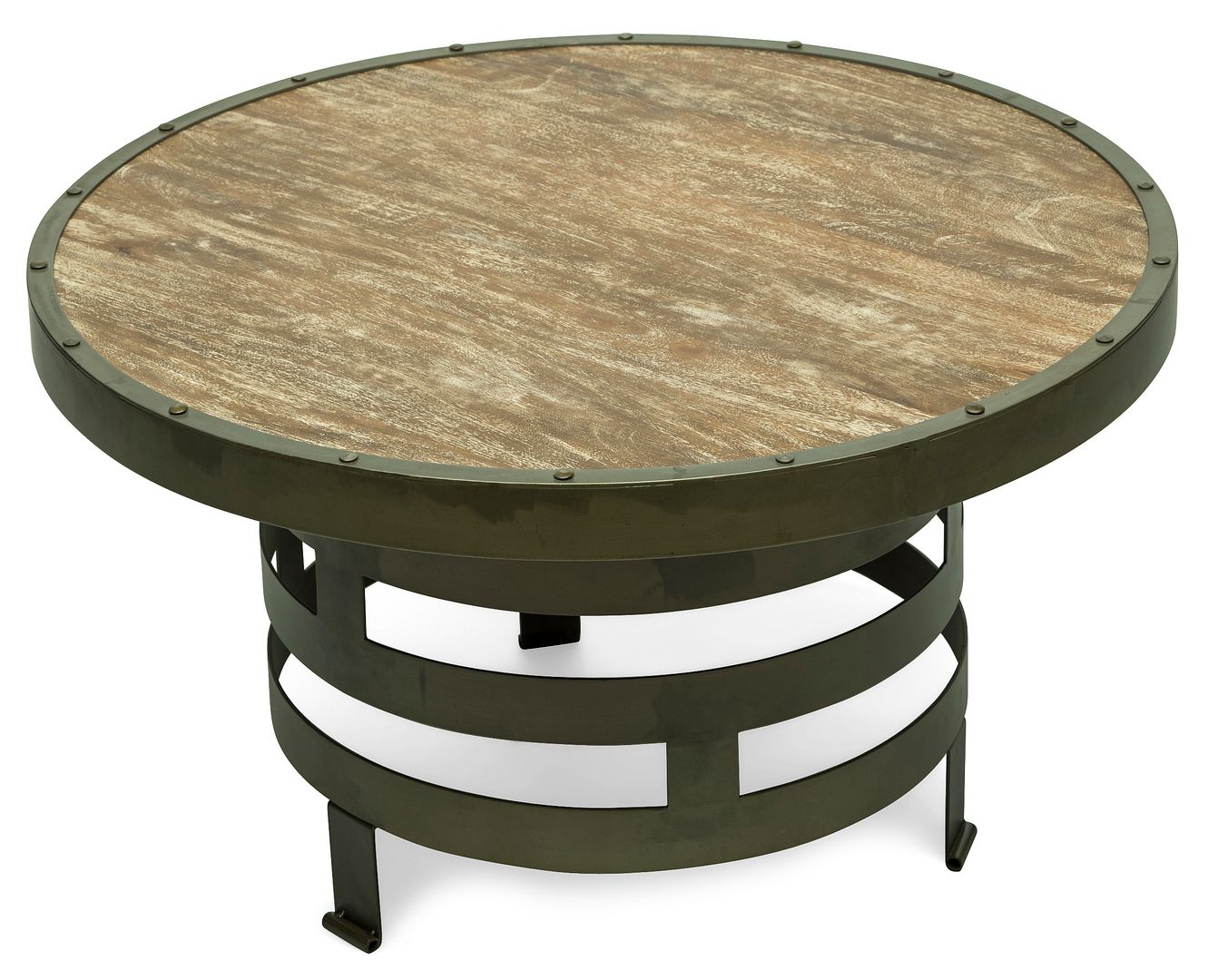 Retro Style Spiral Round Coffee Table with Wood Top - Rustic Finish - Notbrand