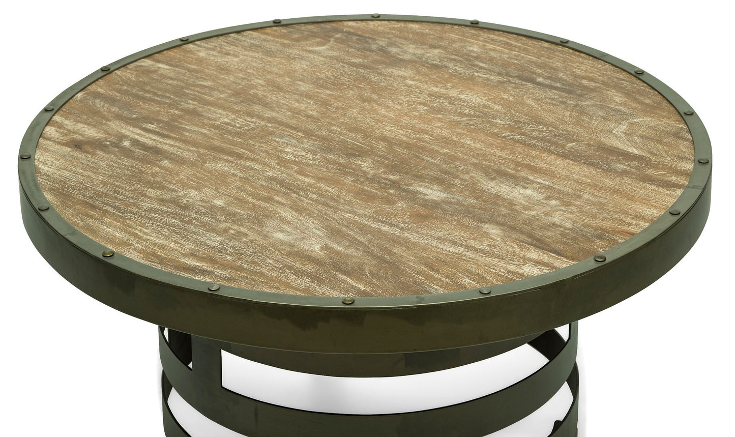 Retro Style Spiral Round Coffee Table with Wood Top - Rustic Finish - Notbrand