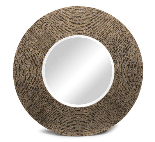 Mbelu Round Wall Mirror with Croc Pattern Frame - Gold Black Finish - Notbrand