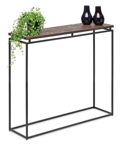 Mbelu Narrow Hallway Console Table with Wood Top - Black