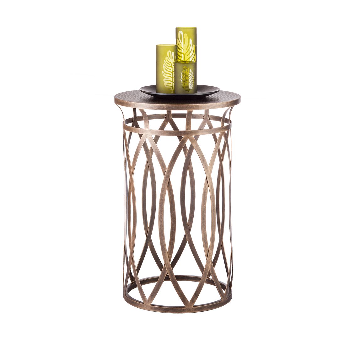 Mbelu Round Iron Side Table with Cross Legs - Brass Finish - Notbrand