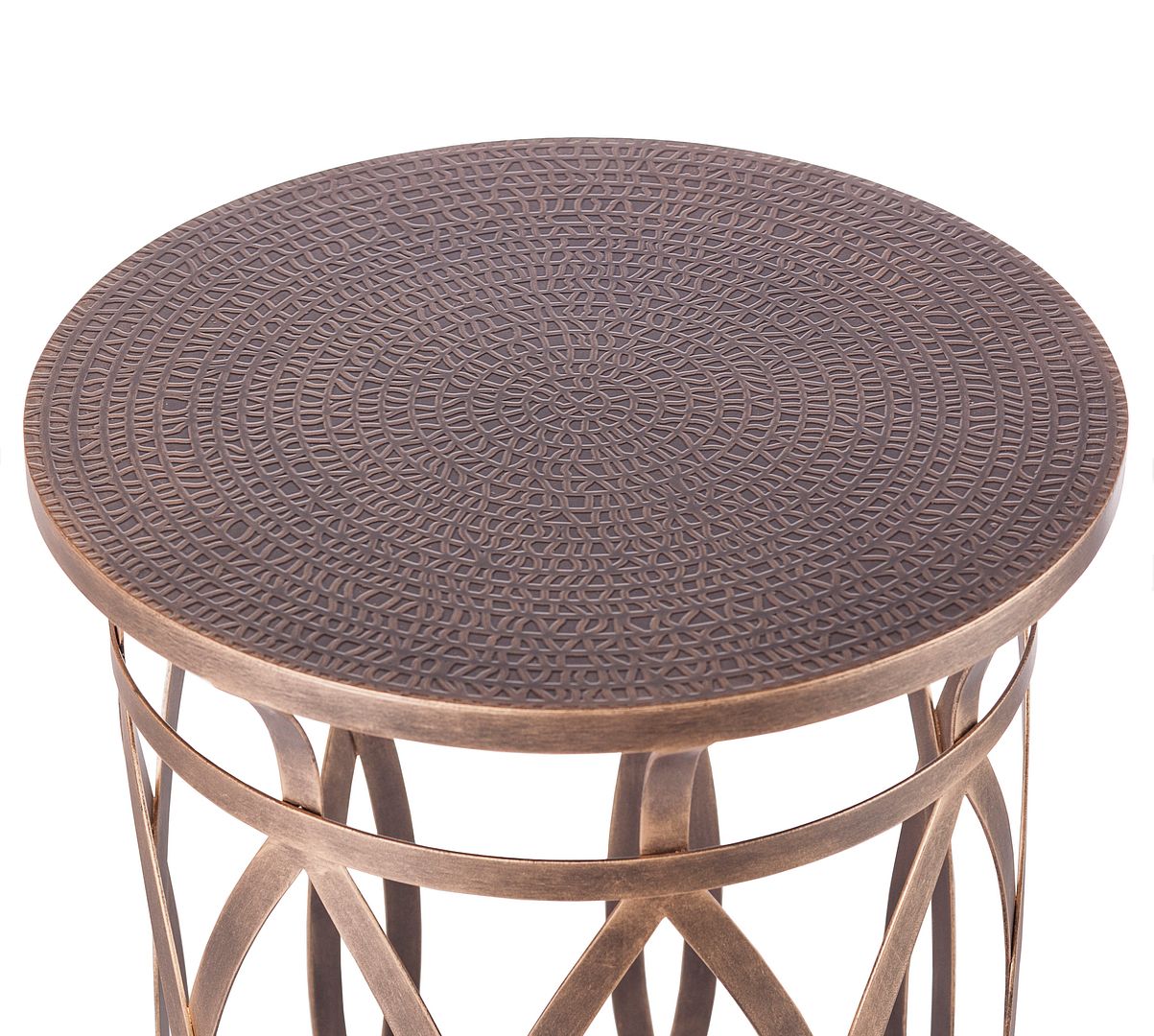 Mbelu Round Iron Side Table with Cross Legs - Brass Finish - Notbrand