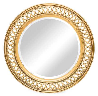 Mbelu Decorative Wooden Round Wall Mirror - Rustic Gold Finish - Notbrand