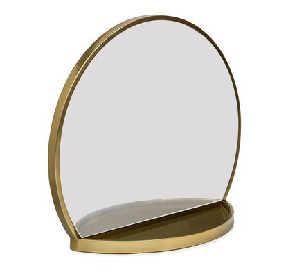 Mbelu Round Table Wall Mirror with Shelf Storage - Brass Finish - Notbrand