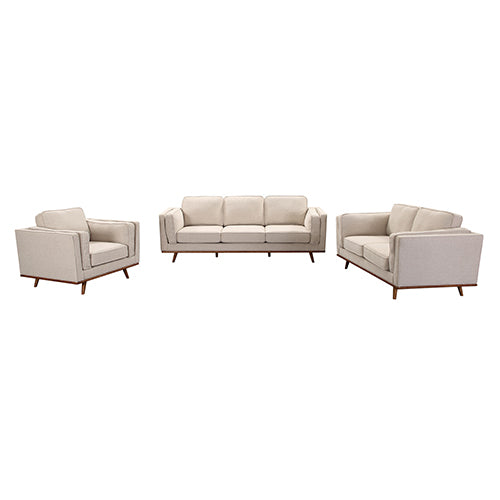 Aukax Beige Fabric 3+2 Seater Sofa Set with Wooden Frame - House of Hyne