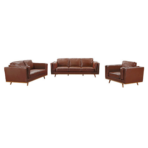 Aukax Brown Leather 3+2 Seater Sofa Set with Wooden Frame - House of Hyne