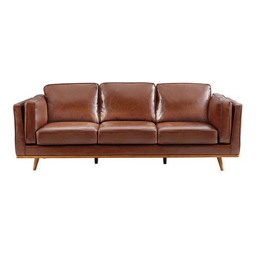 Aukax Brown Leather 3+2 Seater Sofa Set with Wooden Frame - House of Hyne