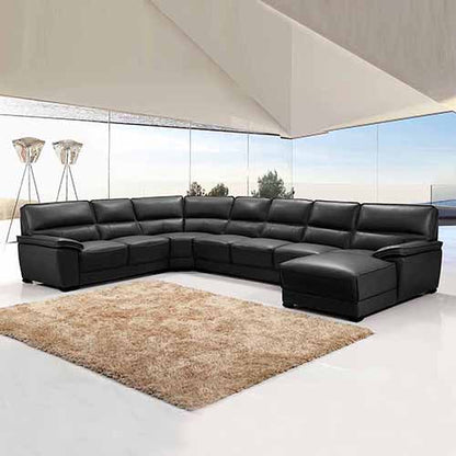 Black Luxurious Bonded Leather 7-Seater Corner Sofa with Chaise - House of Hyne