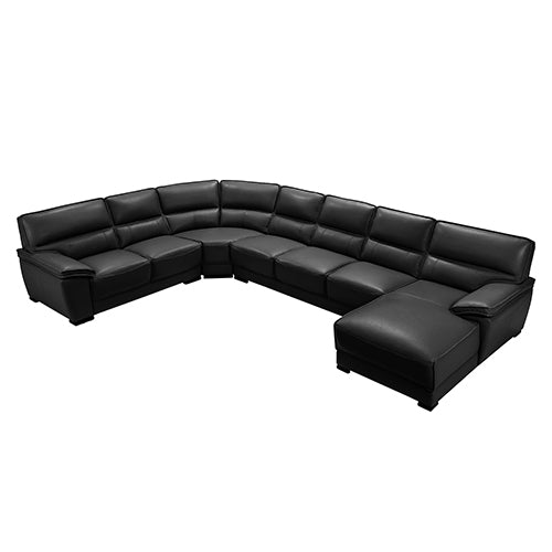 Black Luxurious Bonded Leather 7-Seater Corner Sofa with Chaise - House of Hyne