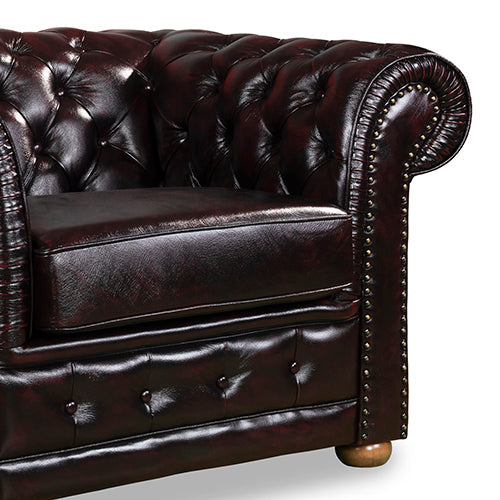 Amode Brown 1-Seater Luxury Genuine Leather Sofa with Button Studding  - House of Hyne