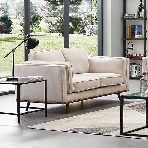 Beige 2-Seater Modern Lounge Set with Wooden Frame - House of Hyne