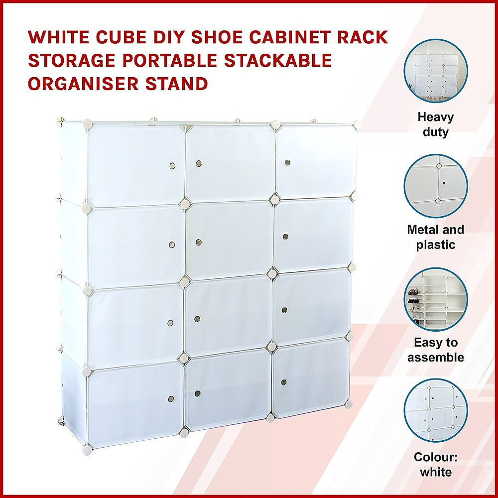 White Cube DIY Shoe Cabinet Rack Storage Portable Stackable Organiser Stand - Notbrand