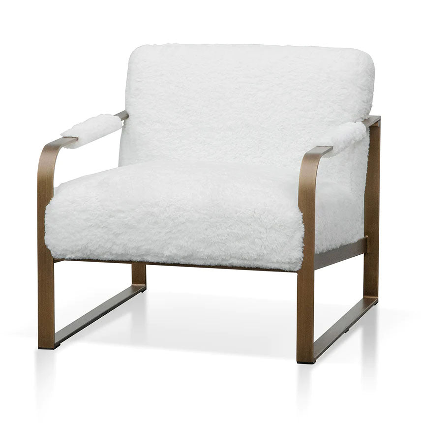 Arcah Fur Arm Chair with Golden Frame - White - Notbrand