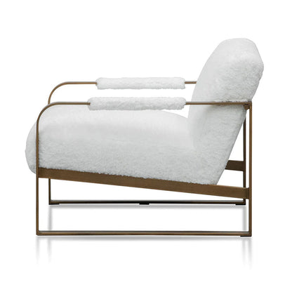 Arcah Fur Arm Chair with Golden Frame - White - Notbrand