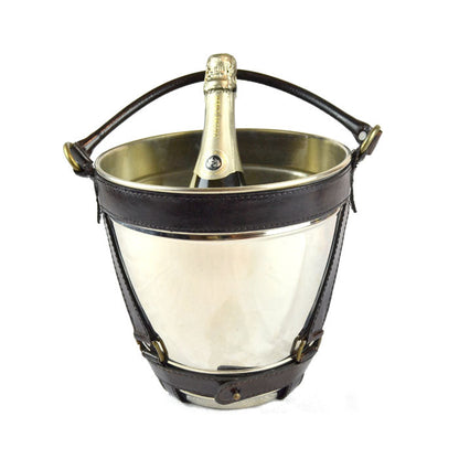 Metal Wine Chiller Bucket with Dark Leather Handle - Notbrand