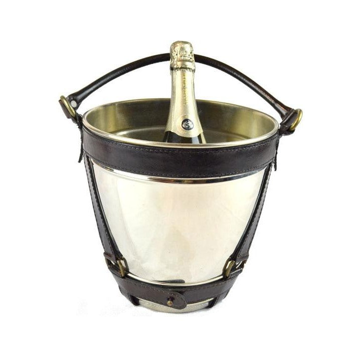 Metal Wine Chiller Bucket with Dark Leather Handle - Notbrand