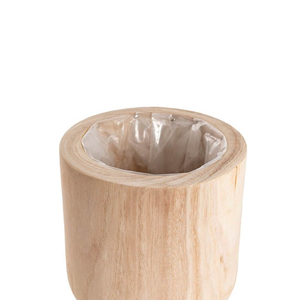 Set of 3 Wooden Cylinder Pot in Natural - Small - Notbrand