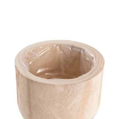 Set of 3 Wooden Cylindrical Pot with Long Feet - Natural - Notbrand