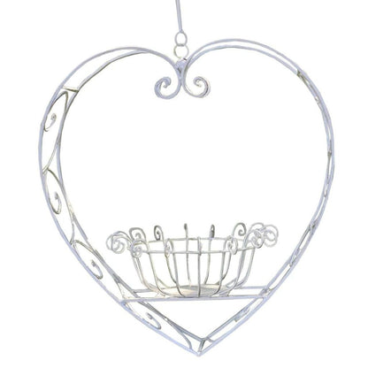 Wrought Iron Hanging Heart Pot Plant Candle Holder in Rustic Cream - Large - NotBrand