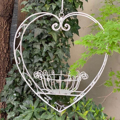 Wrought Iron Hanging Heart Pot Plant Candle Holder in Rustic Cream - Large - NotBrand