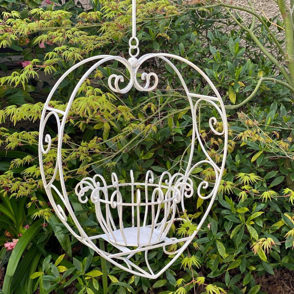 Wrought Iron Hanging Heart Pot Plant Candle Holder in Rustic Cream - Medium - NotBrand