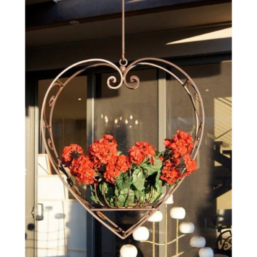 Wrought Iron Hanging Heart Pot Plant in Rustic Brown - Large - NotBrand