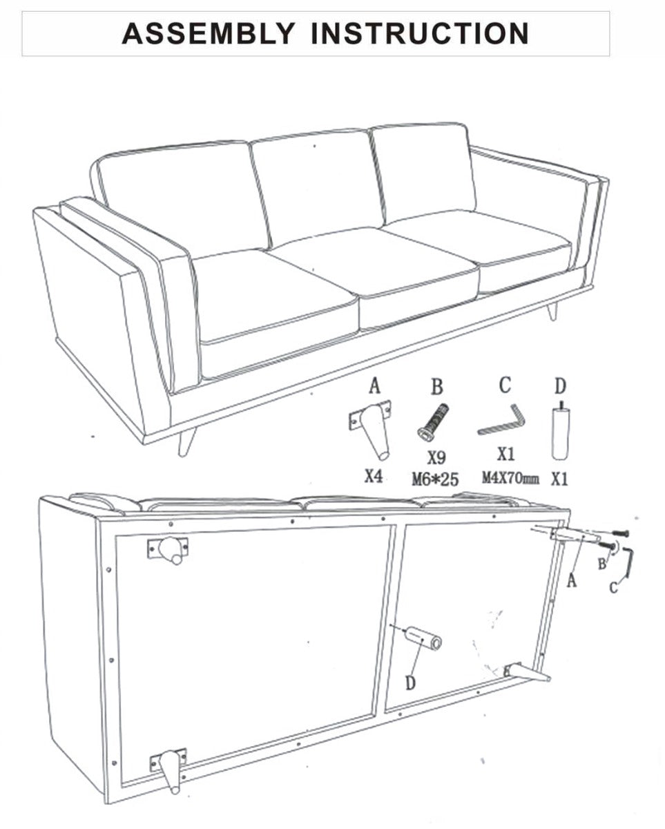 Beige 3-Seater Modern Lounge Sofa with Wooden Frame - House of Hyne