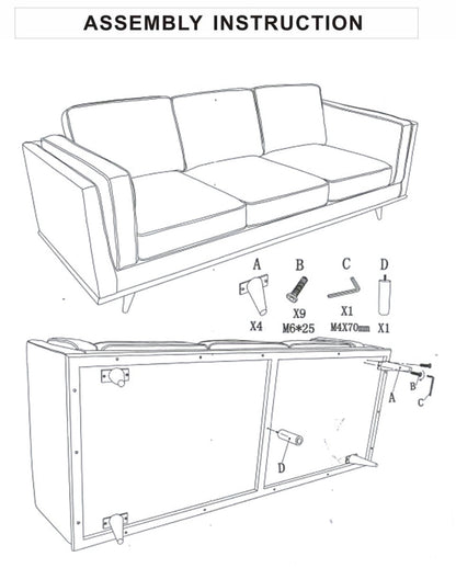 Beige 3-Seater Modern Lounge Sofa with Wooden Frame - House of Hyne