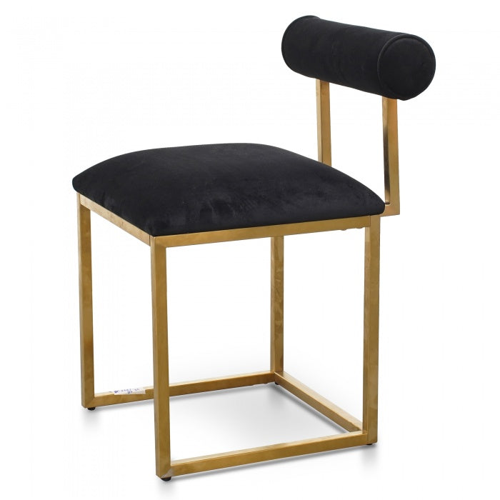 Dallas Dining Chair In Black Velvet - Brushed Gold Base - Notbrand