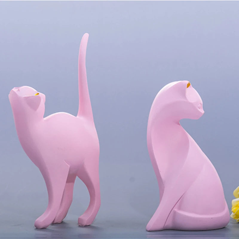 Graceful Feline Pink Resin Cat Sculpture - Notbrand