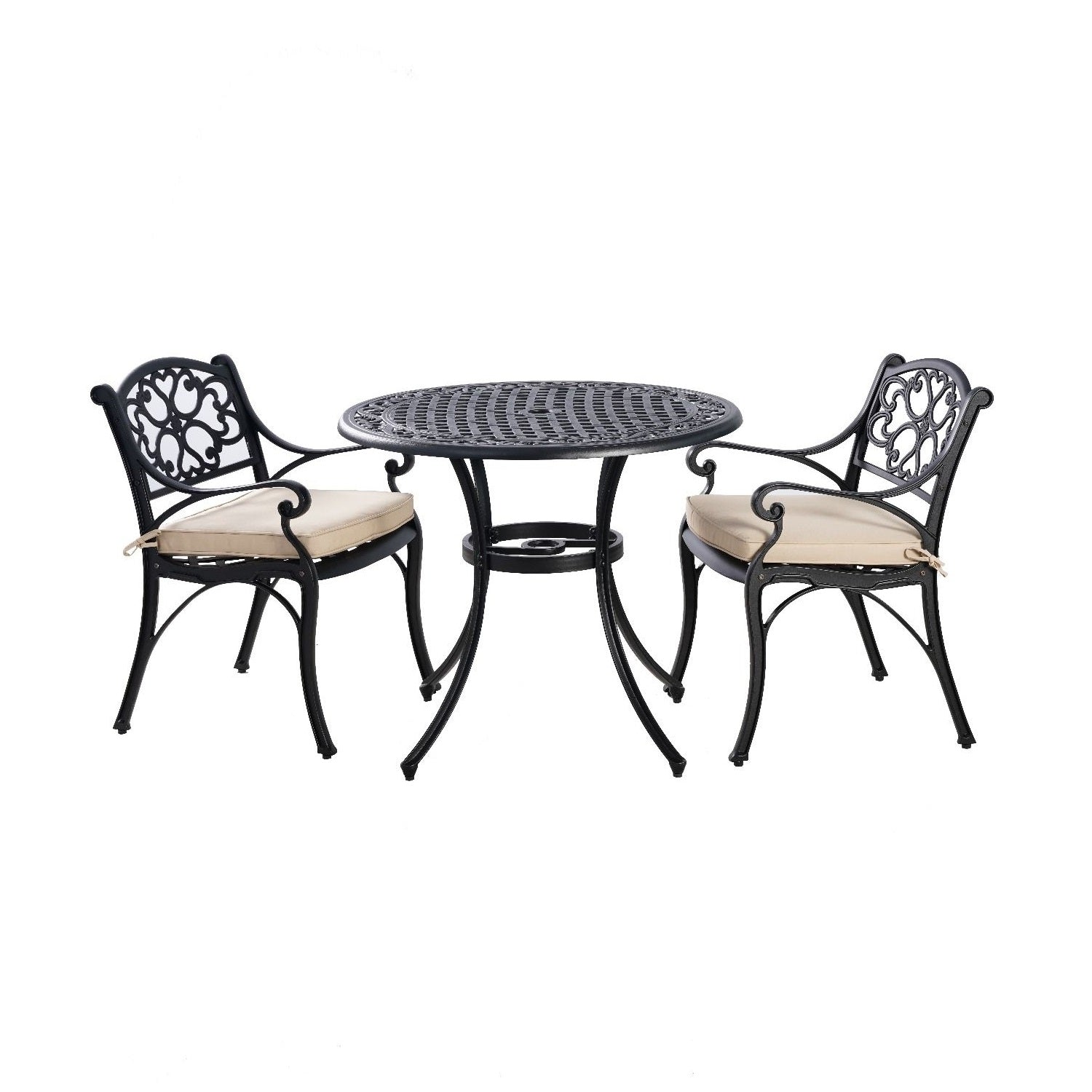 Marco Cast Aluminium Round Outdoor Dining Table Set in Black - 3 Pieces - House of Hyne