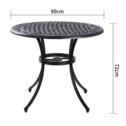 Marco Cast Aluminium Round Outdoor Dining Table Set in Black - 5 Pieces - House of Hyne