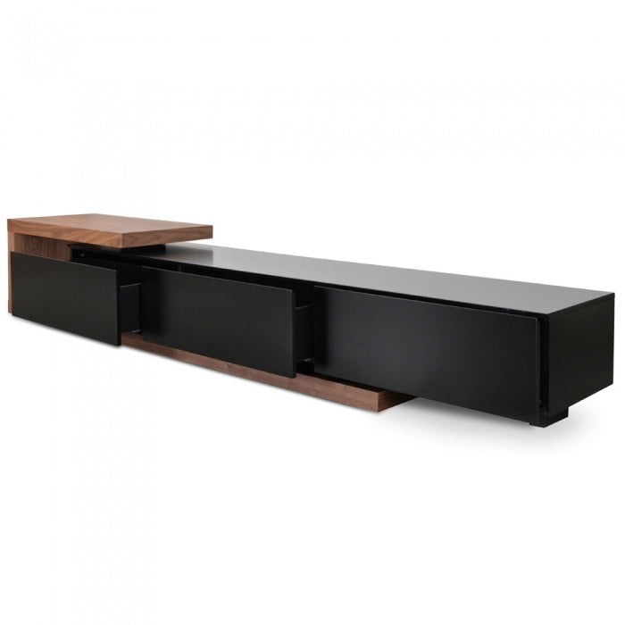 Walnut Omega Scandinavian TV Unit - Black Extendable - House of Hyne