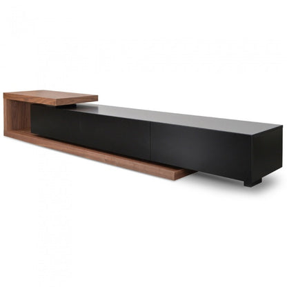 Walnut Omega Scandinavian TV Unit - Black Extendable - House of Hyne