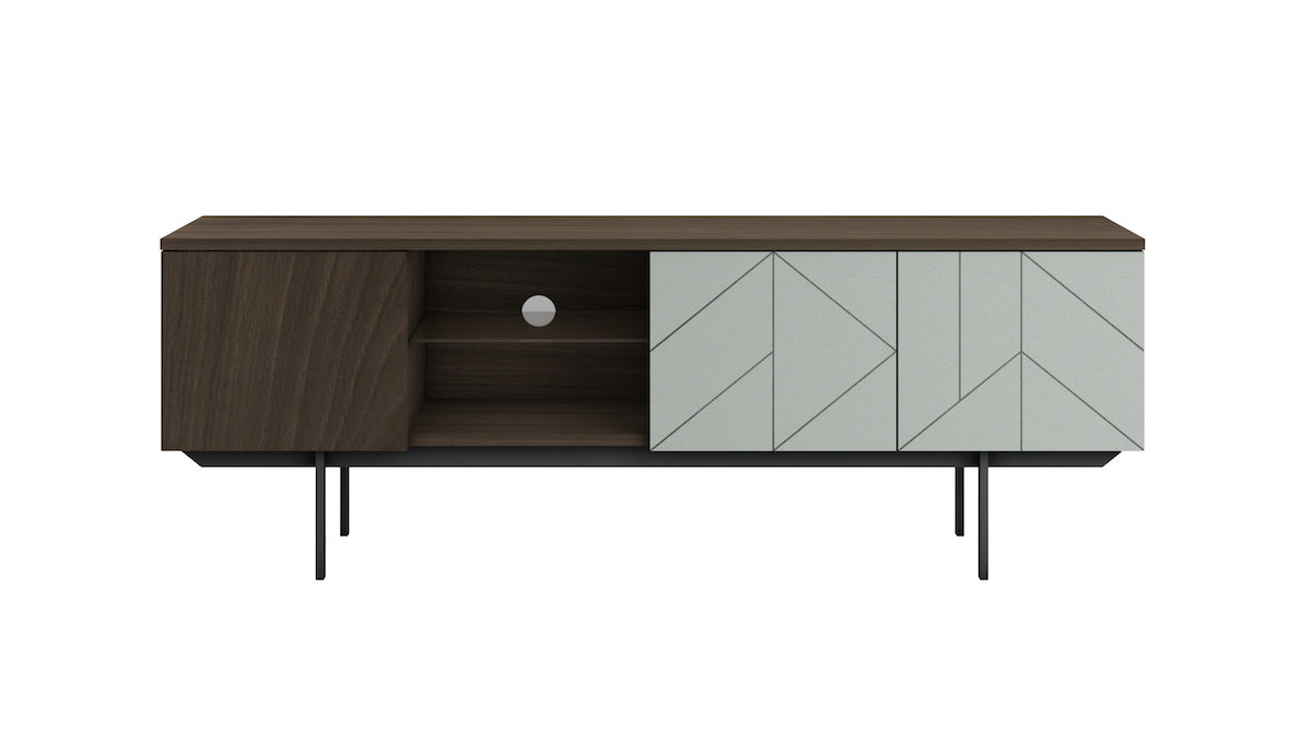 Mia Pre-assembled TV Unit In Walnut And Grey - House of Hyne