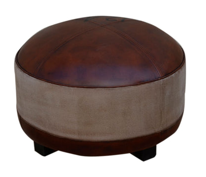 Handmade Vintage Round Leather Ottoman - Notbrand