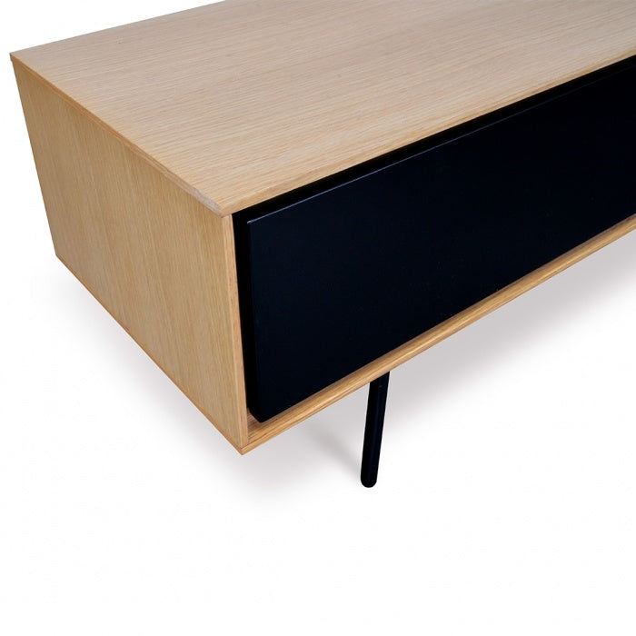 TV Unit With Black Drawers - Natural - Notbrand