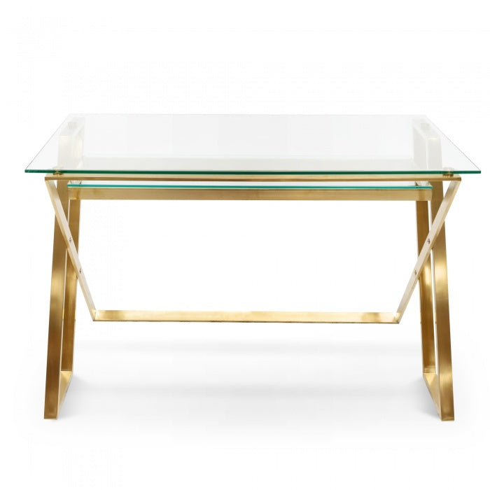 Saffron Glass Home Office Desk - Brushed Gold Base - Notbrand